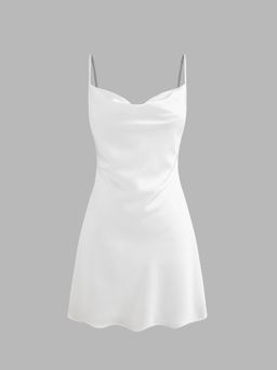 Cider - White Satin Cowl Neck Ruched Butterfly Mini Dress
