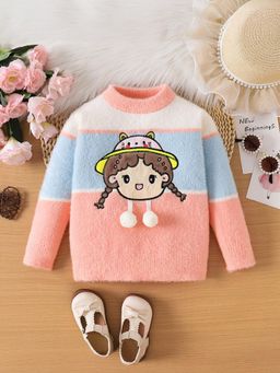 Hopscotch - Peach 3D Applique Colorblock Sweater