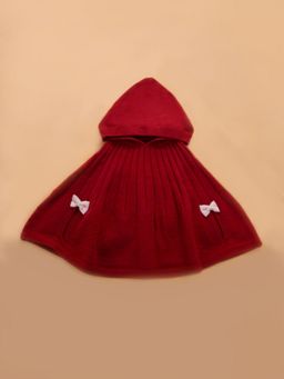 Hopscotch - Maroon Ribbed Bow Poncho Sweater