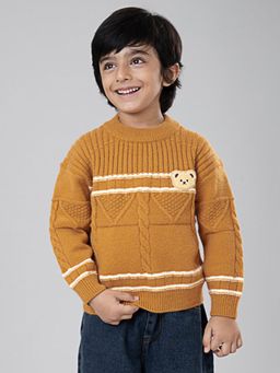 Hopscotch - Mustard Textured Full Sleeve Sweater