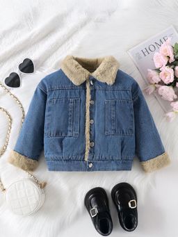 Hopscotch - Blue Faux Fur Trim Denim Jacket