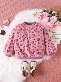 Hopscotch - Pink Animal Print Full Sleeve Sweatshirt