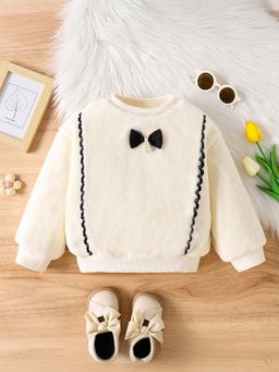 Hopscotch - Cream Bow Applique Full Sleeve Sweatshirt