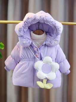 Hopscotch - Lavender Floral Applique Long Coat with Handbag