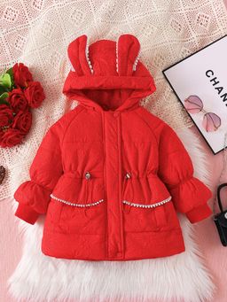 Hopscotch - Red Textured Full Sleeve Long Coat