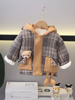 Hopscotch - Grey Plaid Teddy Bear Applique Jacket