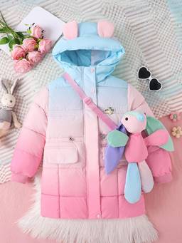 Hopscotch - Pink Colorblock Long Coat with Bag