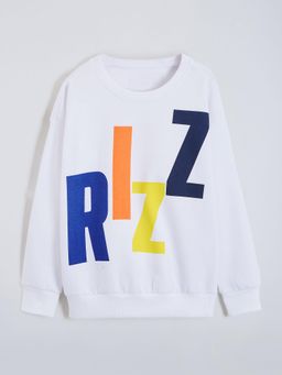 Hopscotch - White Typography Drop Shoulder Sweatshirt