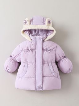 Hopscotch - Purple Hooded Puffer Coat with Fur Trim