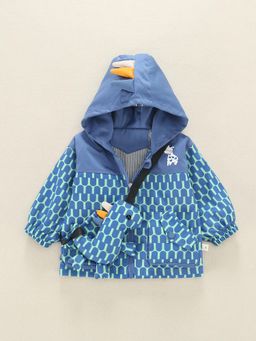Hopscotch - Blue Geometric Bomber Jacket with Bag