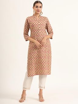 Divena - Red Floral Print Pure Cotton Straight Kurta