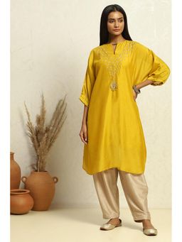 Biba - Womens Yellow Solid Festive Straight Kurta