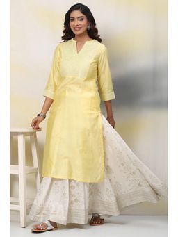 Biba - Womens Yellow Straight Nylon Viscose Kurta