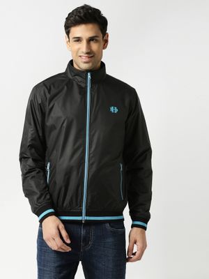 Buy Dragon Hill Full Sleeves Black Bomber Jacket With Blue Trim Online