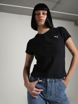 Puma - Black Wardrobe Essentials Women's Slim Fit Ribbed T-Shirt