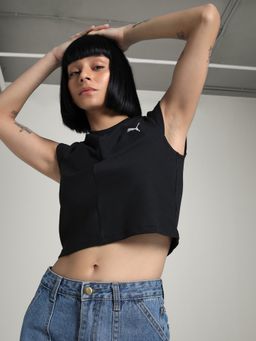 Puma - Black Wardrobe Women's Slim Fit Ribbed Crop T-Shirt