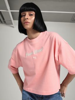 Puma - Pink Premium Women's Oversized Embroidered T-Shirt