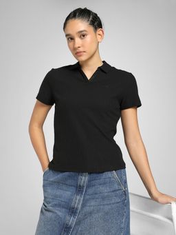 Puma - Black Premium Essentials Ribbed Polo T-shirt