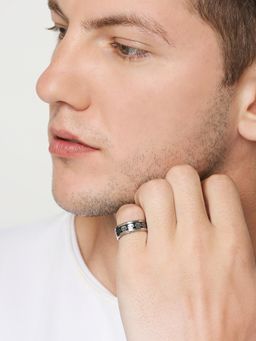 OOMPH - Black Titanium Puck Skull Broad Band Fashion Ring (9)