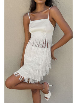 NA-KD - Mini Fringe Skirt-White