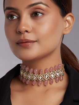 Joules By Radhika - Beaded Choker with Pink Jade Tumbles