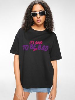 Bewakoof - Comics Womens Black Good To Be Bad Harley Graphic Printed Oversized T-Shirt