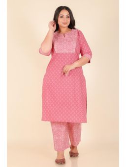 ARAMYA - Pink Printed Round Neck Kurta with Pant