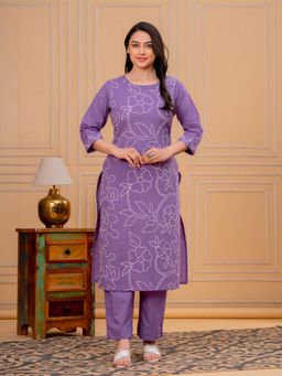 ARAMYA - Lavender Embroidered Round Neck Kurta with Pant