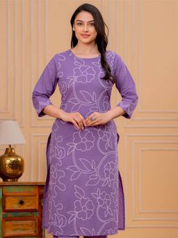 ARAMYA - Lavender Embroidered Round Neck Kurta