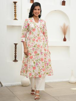 ARAMYA - Off White Floral Mandarin Neck Kurta with Pant
