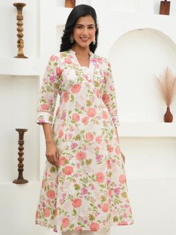 ARAMYA - Off White Floral Mandarin Neck Kurta