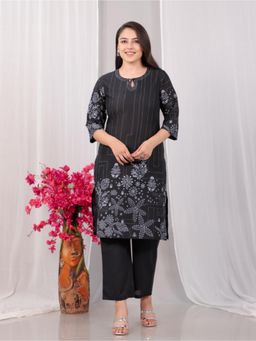 ARAMYA - Black Embroidered Keyhole Neck Kurta with Pant
