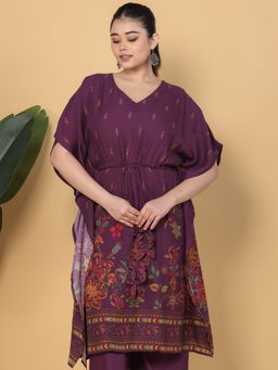 ARAMYA - Mauve Floral V-Neck Kaftan
