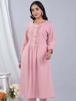ARAMYA - Pink Embroidered Round Neck Kurta