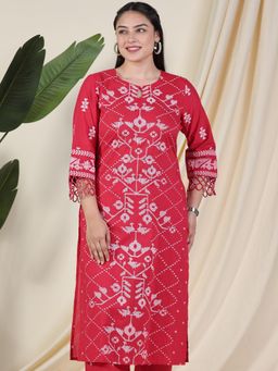 ARAMYA - Red Printed Keyhole Neck Kurta