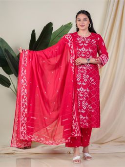 ARAMYA - Red Printed Keyhole Neck Kurta Pant with Dupatta