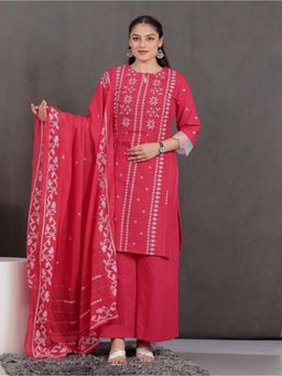 ARAMYA - Red Printed Keyhole Neck Kurta with Palazzo