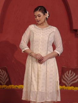 ARAMYA - Off White Embroidered Round Neck Kurta