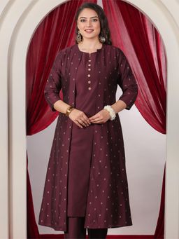 ARAMYA - Wine Embroidered Round Neck Kurta