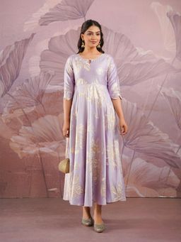 ARAMYA - Lavender Floral Round Neck Dress