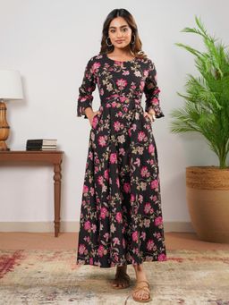ARAMYA - Black Floral Round Neck Kurta