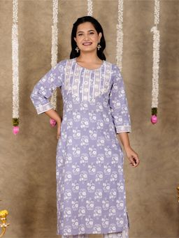 ARAMYA - Purple Embroidered Round Neck Kurta