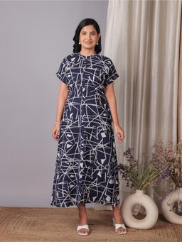 ARAMYA - Blue Abstract Mandarin Neck Kurta