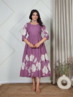 ARAMYA - Purple Floral V-Neck Dress