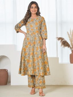 ARAMYA - Yellow Floral V-Neck Kurta with Pant