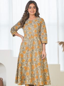 ARAMYA - Yellow Floral V-Neck Kurta