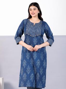 ARAMYA - Blue Printed Round Neck Kurta
