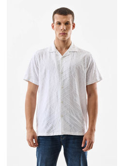 Snitch - White Self-Design Half Sleeves Boxy Casual Shirt For Men