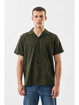 Snitch - Olive Self-Design Half Sleeves Boxy Casual Shirt For Men