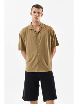 Snitch - Beige Textured Half Sleeves Boxy Casual Shirt For Men